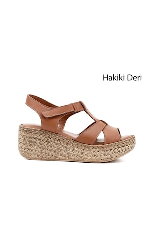 Gönderi(R) Gönderi R Kadın Taba Antik Cırt Bantlı Dolgu Topuk Hakiki Deri Sandalet Dyza70945771 Taba