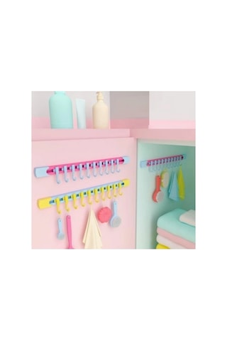 Askı Yapışkanlı Dolap İçi Pratik Askı Fonksiyonel 10 Kancalı Raylı Mutfak Banyo Düzenleyici Askı Çok Renkli