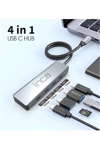 Inca Itpt-4tx 4 Port Type-c 3.1 Veri İle3.1 10 Gbps Type-c Çoklayıcı Kablo Uzunluğu 15cm