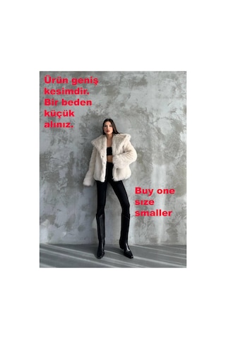 Asur Boutique Asur Butik Kadın Oversize Kesim Çıt Çıtlı Astarlı Kürk Mont Bej