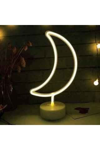 Eşe Sevgiliye Güzel Romantik Hediye Dekoratif Ay Tasarımlı Neon L Beyaz