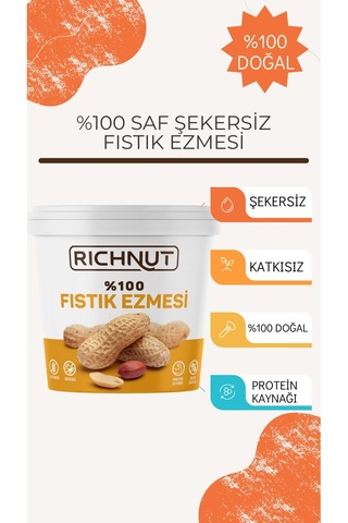 Richnut Şekersiz %100 Saf Doğal Fıstık Ezmesi 1 Kg