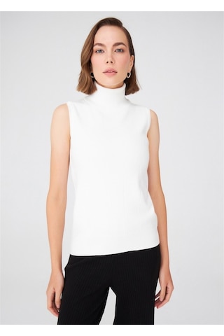 Peraluna Kadın Balıkçı Yaka Dar Kalıp Kolsuz Bluz Ekru-Ekru
