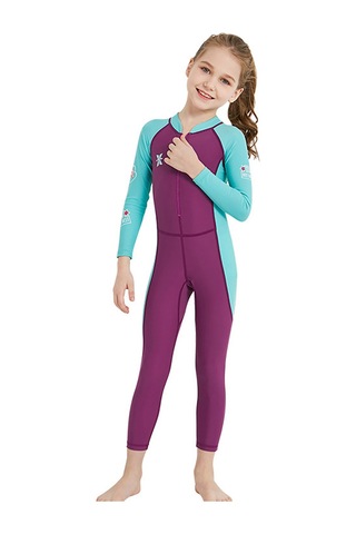 Geeksen Kız Çocukları İçin Tek Parça Uzun Kollü Güneşten Koruyucu Hızlı Kuruyan Yüzme Mayo - Pembe S Fuşya