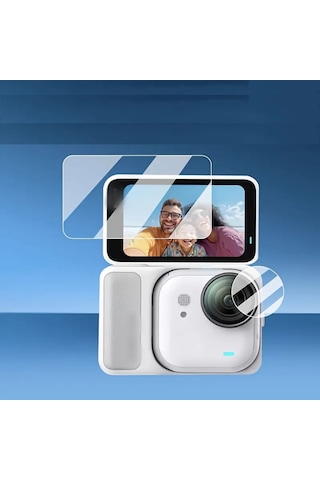 Teknoroket Insta360 Go Ultra Temperli Cam Ekran Koruyucu 9h 2 Parça: Arka Ekran + Lens Şeffaf