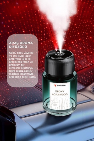 Torima TCF02 Lazerli Şarjlı Hava Nemlendirici + Ebony Agarwood Araba Kokusu