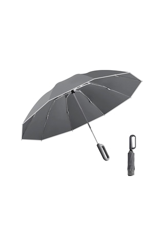 Padalink 10 Kasnaklı Otomatik Ters Katlanır Şemsiye - 280t Kumaş, Rüzgar Dayanıklı, Işık Yansıtan Şeritli, Portatif Siyah