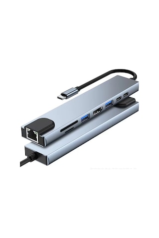 8 In 1 Type-c To Hdtv Çok Portlu Hub 4k Hdmı Pd Rj45 Usb 3.0 Sd Tf Çevirici Adaptör