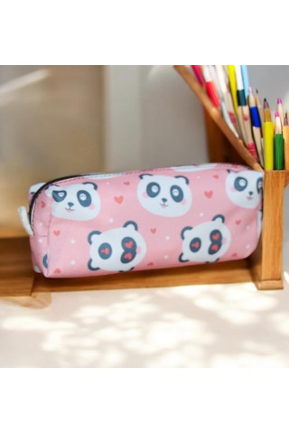 Pembe Panda Desenli Tatlı Kalemlik - Okul Kalemliği-makyaj Çantası