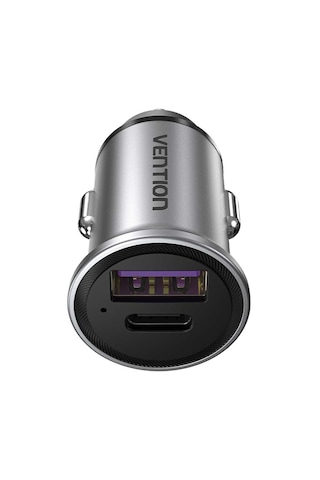 Vention 30w Çift Portlu Type-c Ve Usb-a Alüminyum Hızlı Araç Şarj Cihazı - Gri