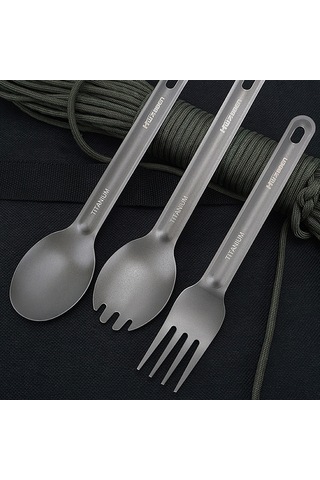 Leezsing Kamp Ve Doğa Yemeği İçin Titan Spork - 16cm Uzunluk, 12g Hafif, Çatal-kaşık Kombinasyonu Gri