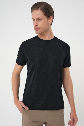 Efor Comfort Fit Bisiklet Yaka Viskon Karışımlı Dokulu Casual Lacivert Tişört Ts 896 Lacivert