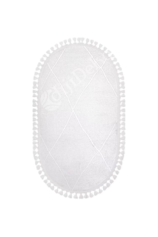 Halı Beyaz Cool Bohem Desenlidesenli Yıkanabilir Saçaklı Oval Yolluk Salon Halısı