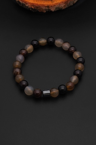 Doğal Taş Bileklik Erkek Kadın Kahverengi Akik Bileklik 8 Mm Bt054 Açık Kahve