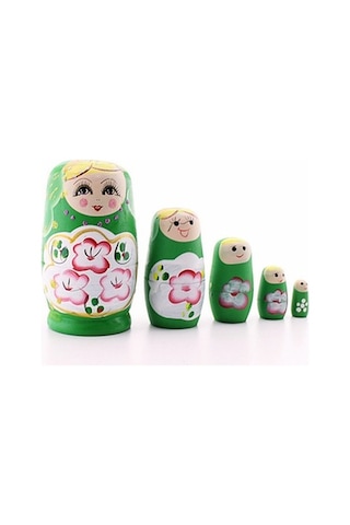Ahşap Tombul Iç Içe Matruşka Bebek Yeşil Set 5Li Büyük Boy (511638450)