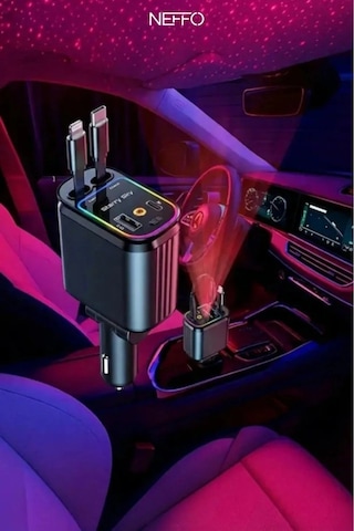 4in1 Geri Çekilebilir Araç İçi Hızlı Şarj Cihazı Çakmaklık Rgb Tavan Aydınlatma 66w Usb C 65