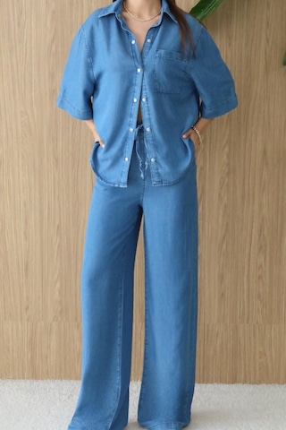 Lacarıno Lacarino 8287 Kadın Gömlek&pantolon Takım Blue