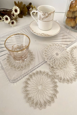 Bogotâ Model Fincan Yanı Sunum Peçetesi 6 Adet Gümüş - Krem