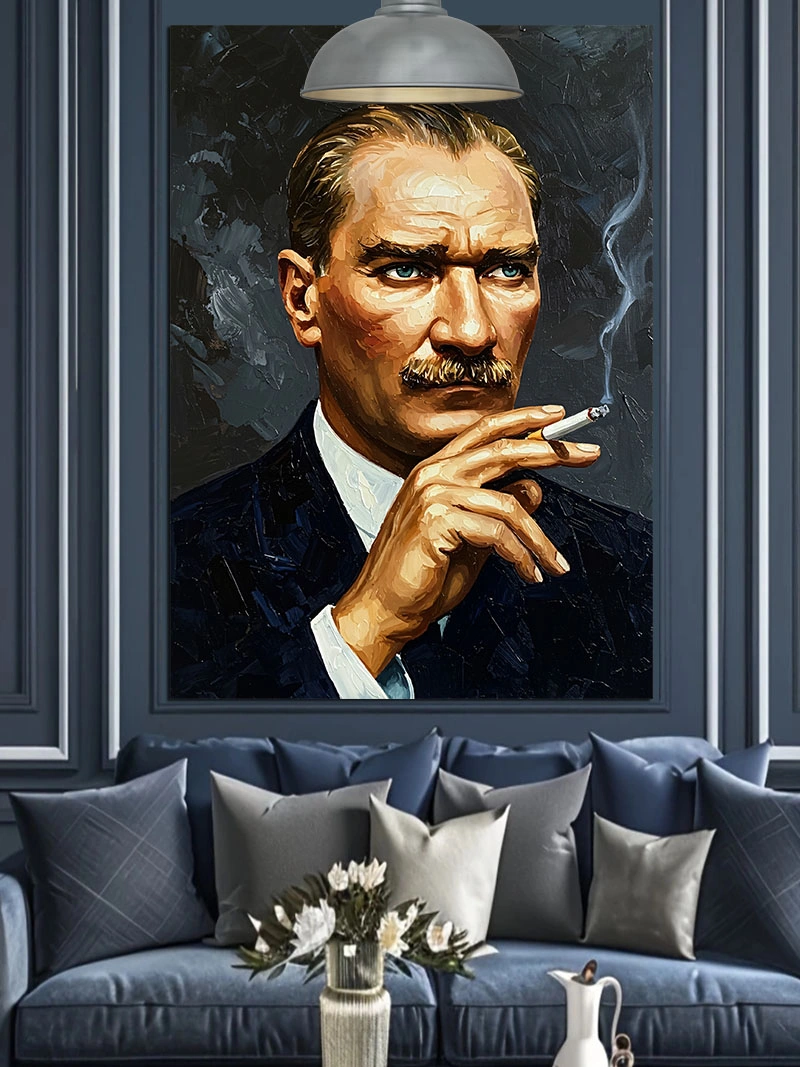 Sigara İçen Atatürk Dekoratif Kanvas - Mdf Ahşap Tablo