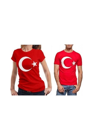 Bohem Stil Unisex Kırmızı Türk Bayraklı Kısa Kol T-shirt-8911 Kirmizi