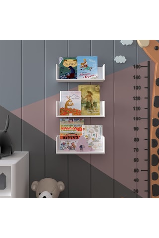 Asra Trend Çocuk Odası Duvar Rafı Kitaplık ÇR-03 %100 MDF 3'lü Set Beyaz
