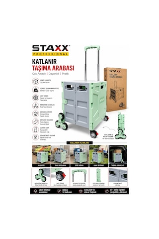 Staxx 100kg Katlanır Taşıma Arabası 70 L Katlanabilir Kasa Merdiven Çıkan 360 Tekerlekli
