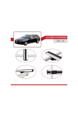Alfa Romeo 159 Sportwagon 2006-2011 Arası İle Uyumlu Basic Model Ara Atkı Tavan Barı Gri 3 Adet