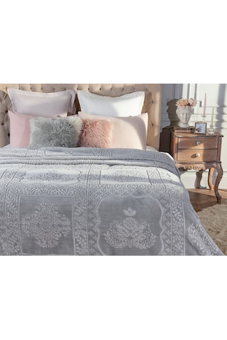 Madame Coco Rochelle Vizon Emboss Battaniye 1kbatc0436çift Kişilik-gri Vizon