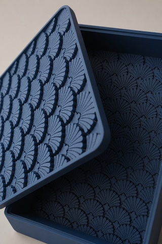 Desenli Kapaklı Dekoratif Kutu Masa Üstü Organizer Takı Aksesuar Saklama Kutusu Pla 20x12.5 Cm Lacivert