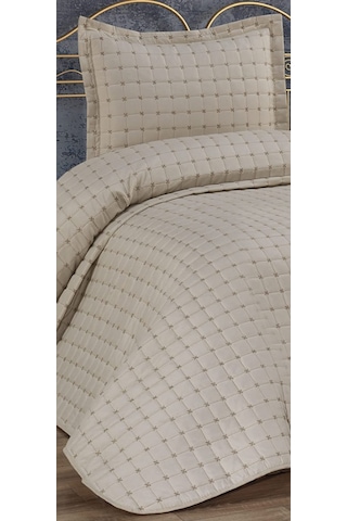 Yıldız Kapitoneli Tek Kişilik Yatak Örtüsü Bej