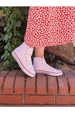 Beyaz Unisex Bağcıklı Keten Bilekli Çocuk Genç Yetişkin Sneaker Günlük Spor Ayakkabı Convers Sneaker Beyaz
