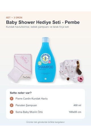 Baby Shower Hediye Seti 3 Parça: Kundak Havlu + Şampuan + Müslin Örtü - Pembe