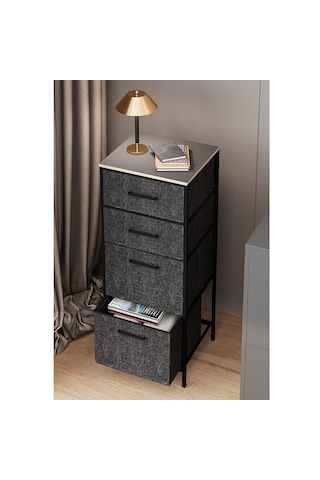 Çok Amaçlı Dolap 4 Çekmeceli Komodin Sehpa Füme 1611