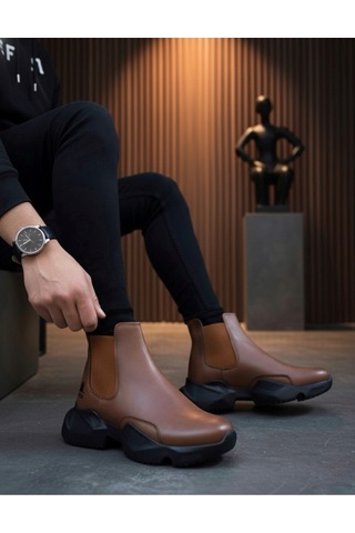 DMR Elegance Ba0444 Bağcıksız Rahat Yüksek Taban Taba Erkek Spor Yarım Bilek Bot Rekli