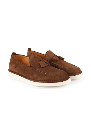 Libero Erkek Loafer Ayakkabı Hakiki Süet Deri Püskül Detaylı Pratik Slip-on Esnek Hafif Beyaz Eva Taban L6041 Açık Taba