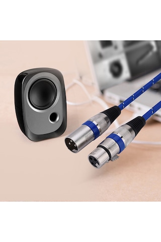 Lemestar Mikrofon Ses Kablosu: Xlr Erkekden Dişeye, 3 Pin Denge, Nilon Örgü, Dayanıklı Mavi, 1 Metre Amfi, Mikser, Sahne Ses