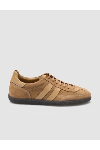 %100 Hakiki Deri Taba Süet Bağcıklı Kadın Sneaker Taba