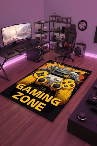 Gaming Zone Joystick Tasarım Yıkanabilir Kaymaz Taban Genç Odası Halısı Gnc4