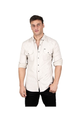 Deepsea Erkek Bej Fitilli Çıtçıtlı Kot Gömlek 300421 Bej