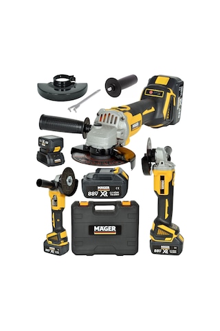 Mager 88 Wat 10 Ah Kömürsüz Motor Çift Akülü Taşlama Spiral Makinası Sarı