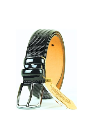 Hakiki Deri Erkek Kemer 3.5 CM Siyah Iğne Baskılı Klasik Kemer Siyah