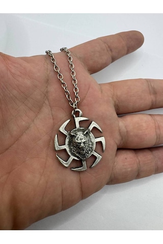 Alpha Wolf Kurt Kafası Figürlü Unisex Kolye 60 Cm Zincirli Çok renkli