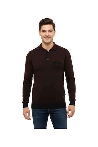 Çizgi Erkek Polo Yaka Kazak Cepli Çelik Örgü Klasik Kalıp 5208f Bgl-st04963 Bordo