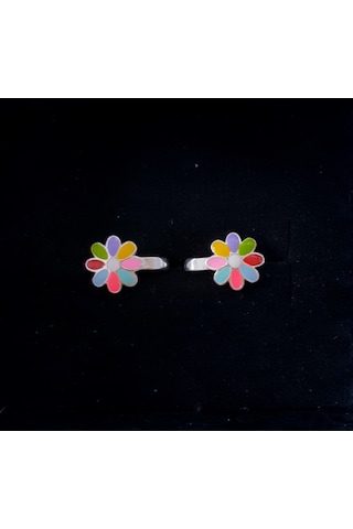 925 Ayar Gümüş Renkli Mineli Yapraklı Çiçekli Gümüş Çocuk Küpesi