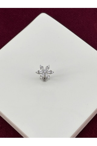 Kar Tanesi Şeklinde Taşlı Silver Piercing Gümüş