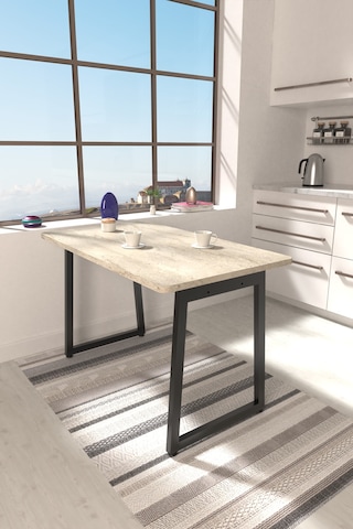 Vilinze Biga Sabit Mdf Metal Ayak Mutfak Masası - 70x120 Cm Siyah Traverten