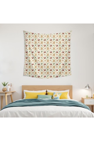 Noel Desenli 50x50 İnç Kare Duvar Gobleni, Ev, Oturma Ve Yatak Odası Duvar Dekoru İçin