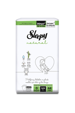 Sleepy Natural Ekonomik Paket Bebek Bezi 0 Numara Premature 44 Adet