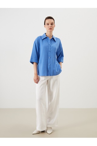 Lcw Comfort Mavi Oversize Dokulu Kadın Gömlek
