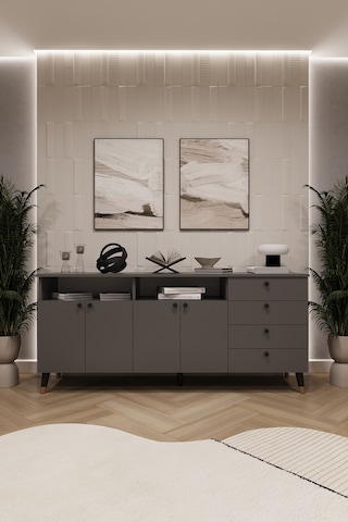 Asra Trend Lüks Konsol Tv Ünitesi %100 Mdf Salon Ve Yemek Odası Ünitesi Knsl06 Koyu Gri
